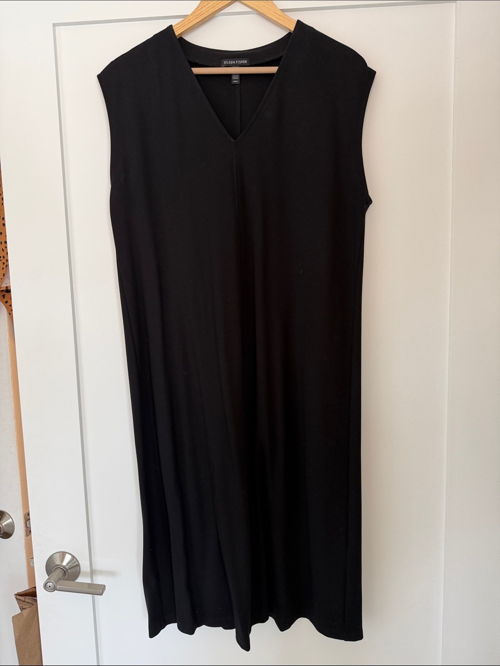 Black Sleeveless V-Neck Midi Dress by EILEEN FISHER